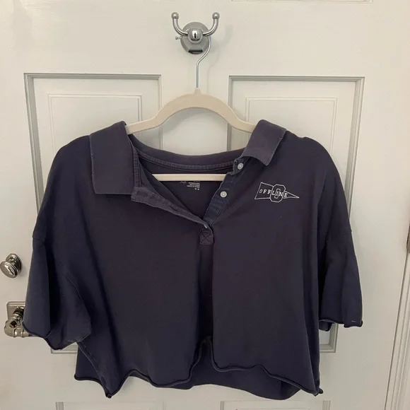 Aerie Offline Blue Cropped Collared Polo Tee Medium - Picture 1 of 7